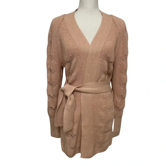 Express Pointelle Belted Cardigan Blush Pink Size Small NEW WITH TAGS Retail $88 - Picture 3 of 7